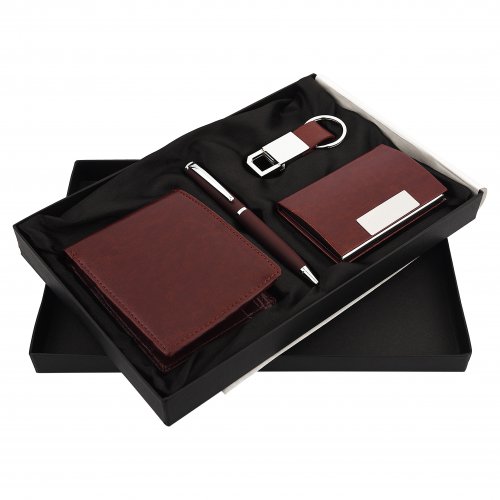 Estilo 4 in 1 Pen cardholder Keychain and wallet set Brown SR-132