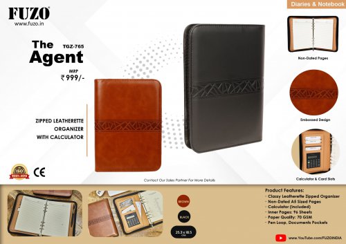 Fuzo The Agent Zipped Leatherette organizer with calculator TGZ-765