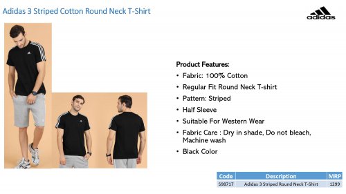 Adidas 3 striped Round Neck T Shirt S98717