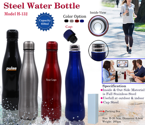 Steel Water Bottle 650 ml H-132
