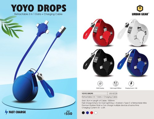 YOYO Drops 3-in-1 Charging Retracting Data Cable - UG-GC25